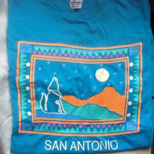 Vintage Single-Stitch San Antonio Howling Coyote Graphic Tee Turquoise Tshirt